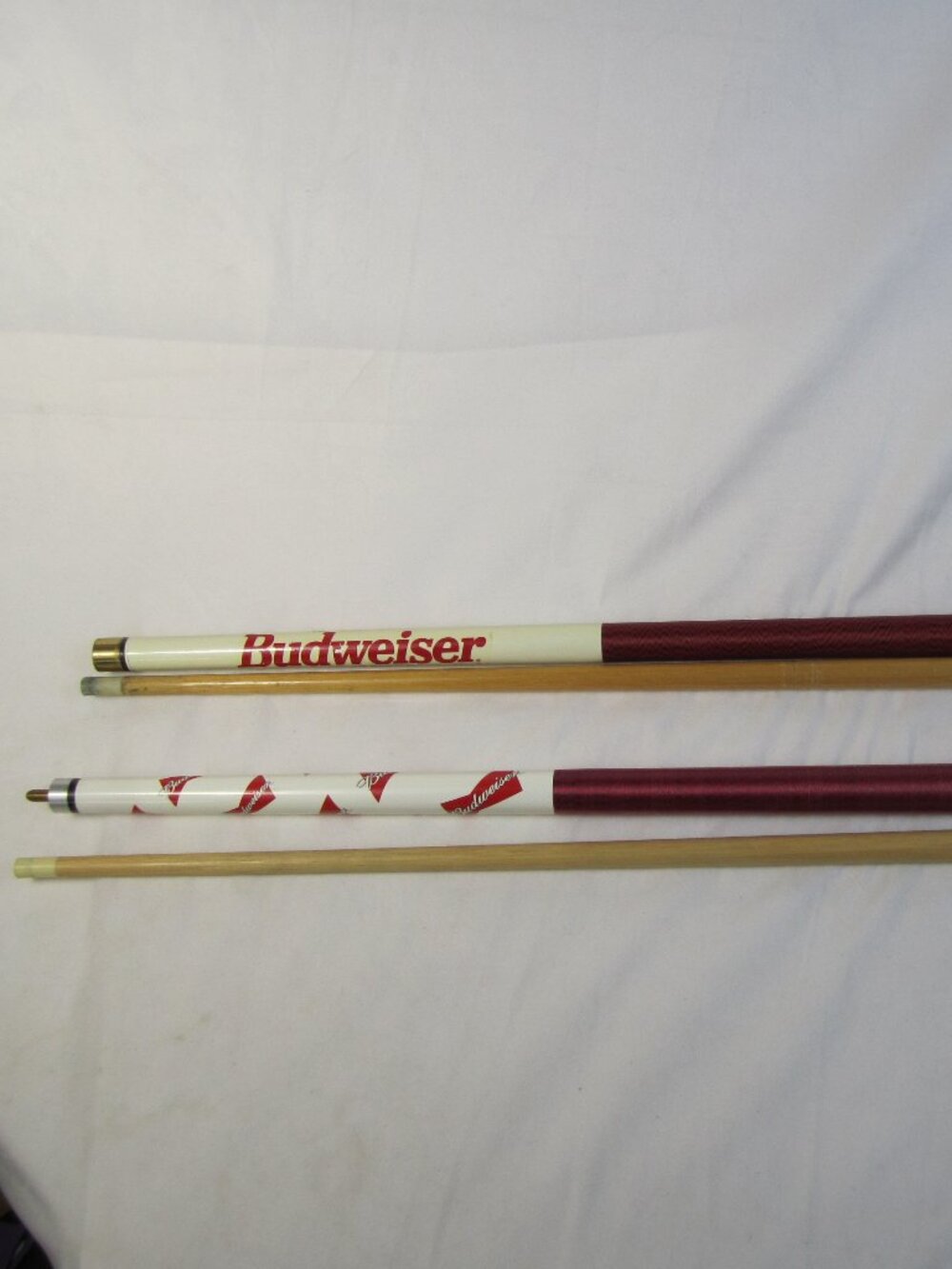 Budweiser Pool Cues - 2 Piece Billiards Stick 57" Long - Lot of 2 Used Pool Cues